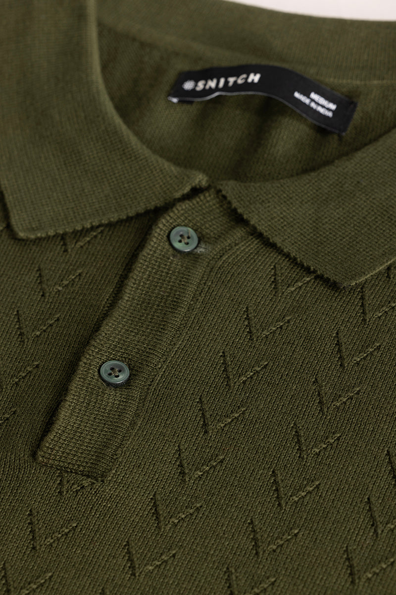 Olive Knitted Polo T-Shirt