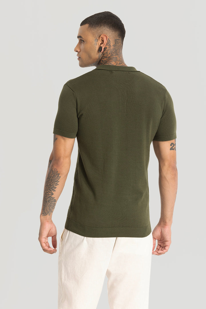 Olive Knitted Polo T-Shirt