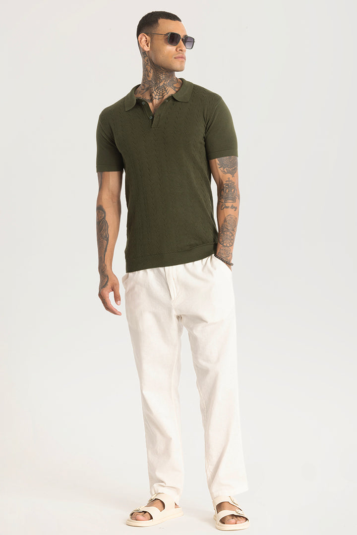 Olive Knitted Polo T-Shirt