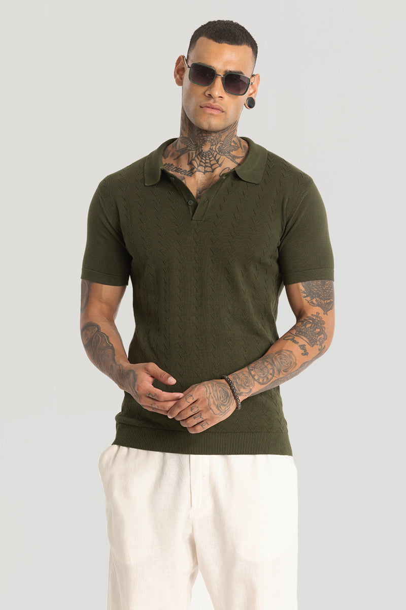 Olive Knitted Polo T-Shirt