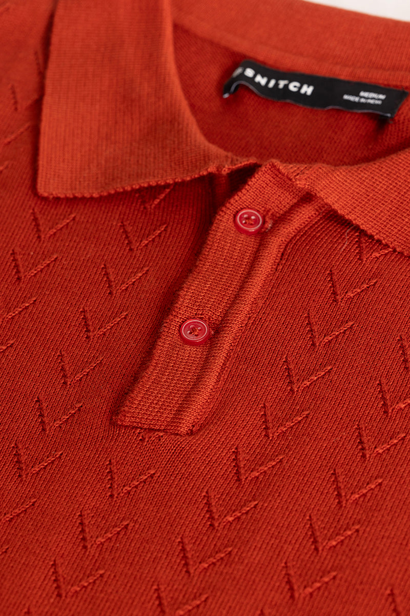 Red Knitted Polo T-Shirt