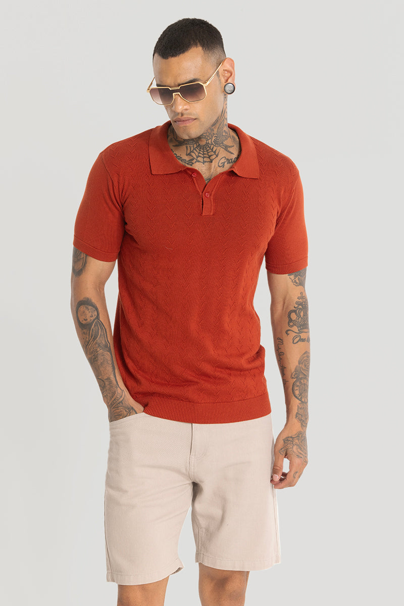 Red Knitted Polo T-Shirt