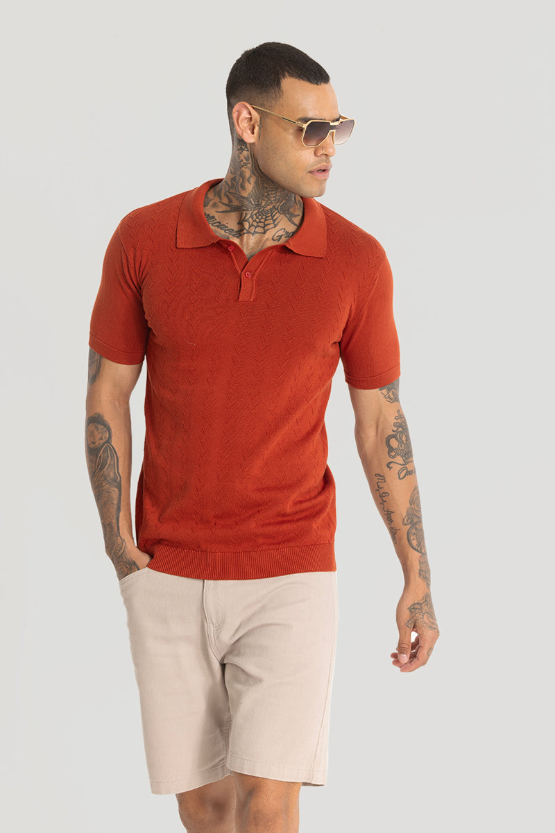 Red Knitted Polo T-Shirt