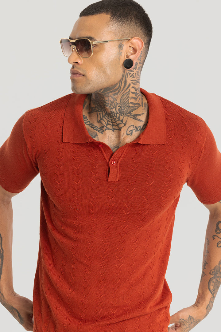 Red Knitted Polo T-Shirt