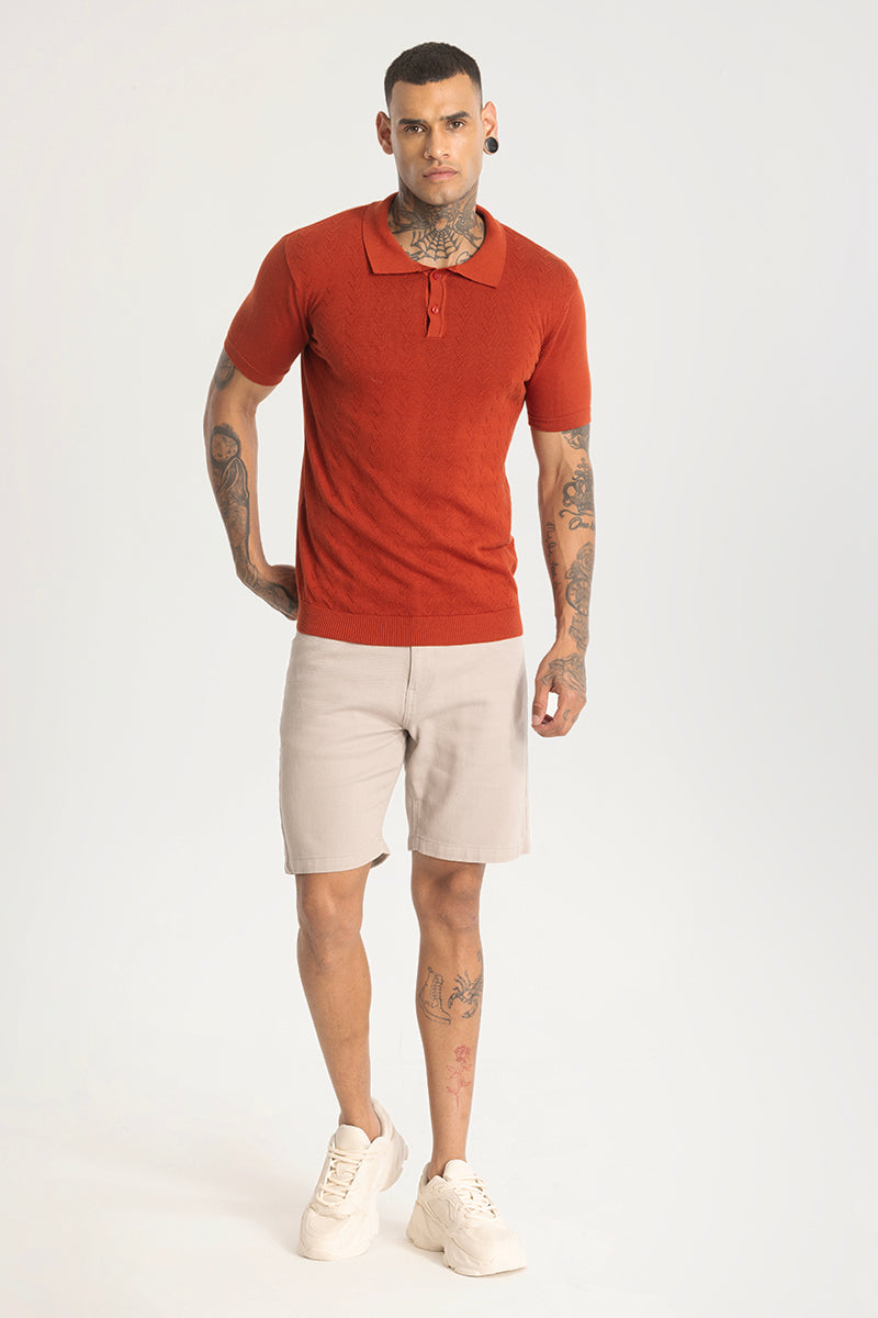 Red Knitted Polo T-Shirt