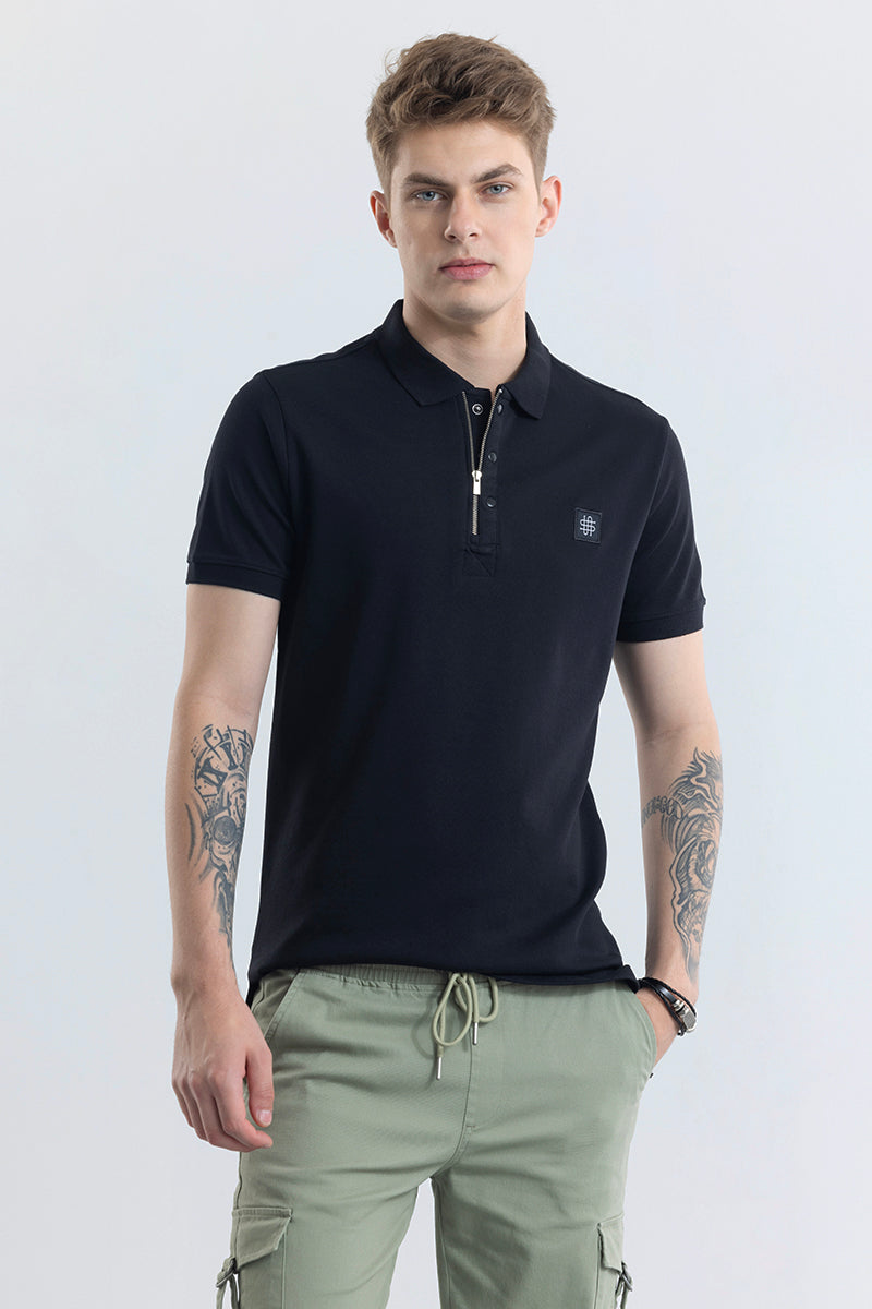 Manuela Black Plain Polo T-Shirt