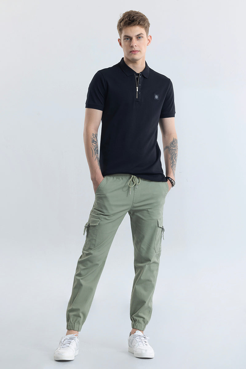 Manuela Black Plain Polo T-Shirt