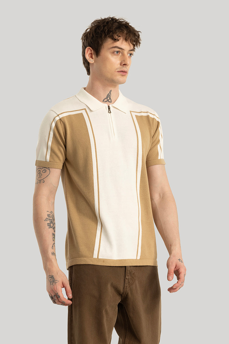 Niels Beige Knitted Polo T-Shirt