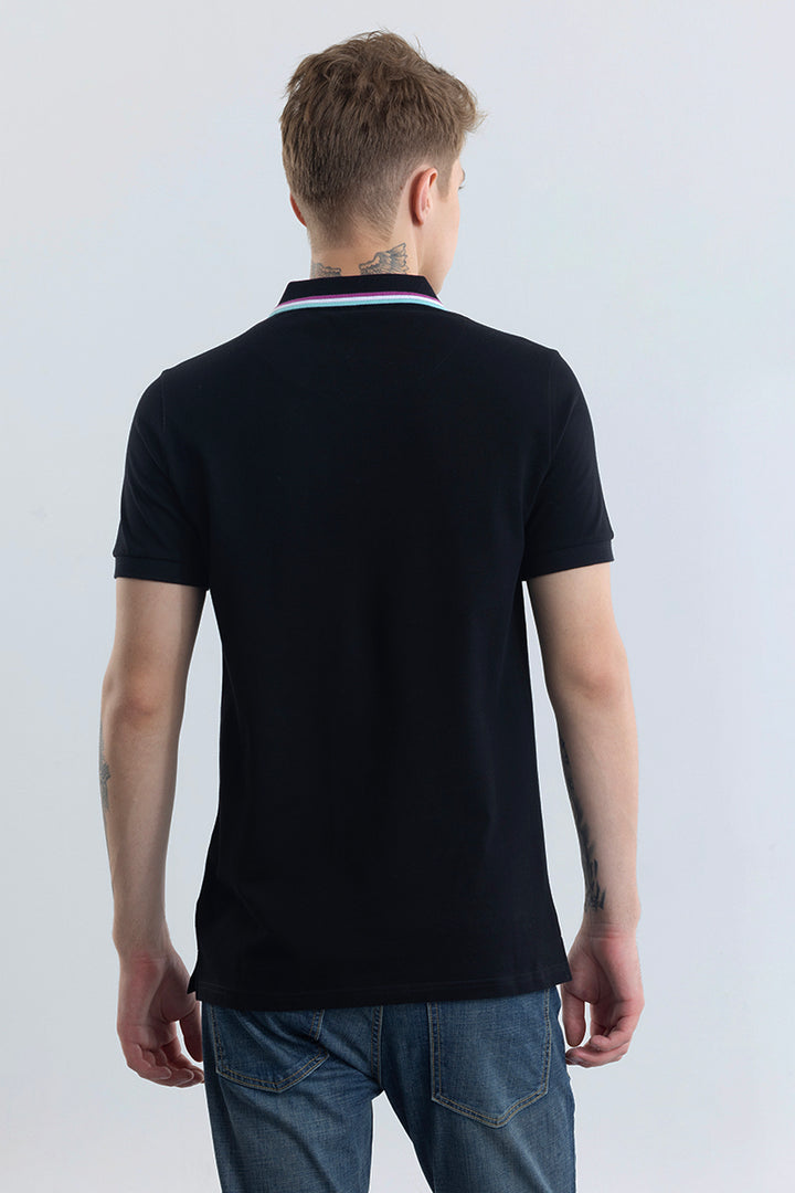 Nadia Black Plain Polo T-Shirt