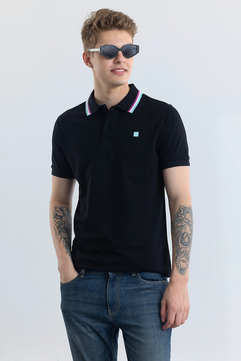 Nadia Black Plain Polo T-Shirt