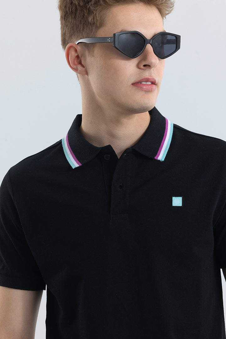 Nadia Black Plain Polo T-Shirt