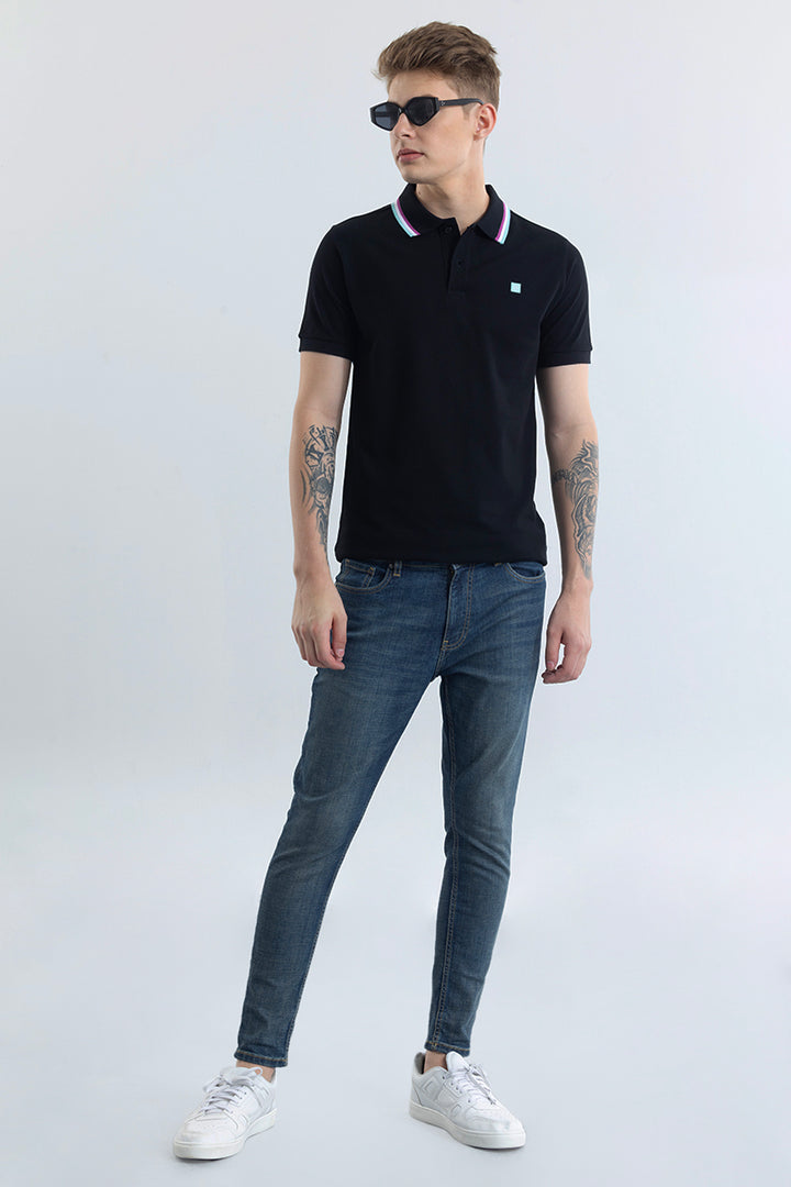 Nadia Black Plain Polo T-Shirt