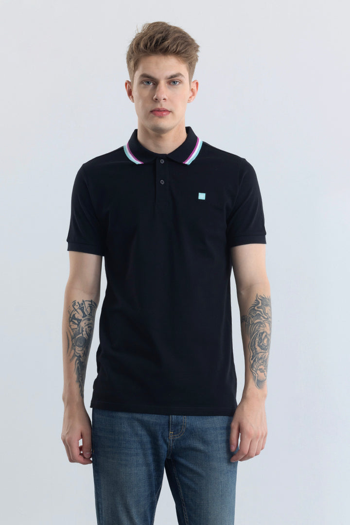 Nadia Black Plain Polo T-Shirt