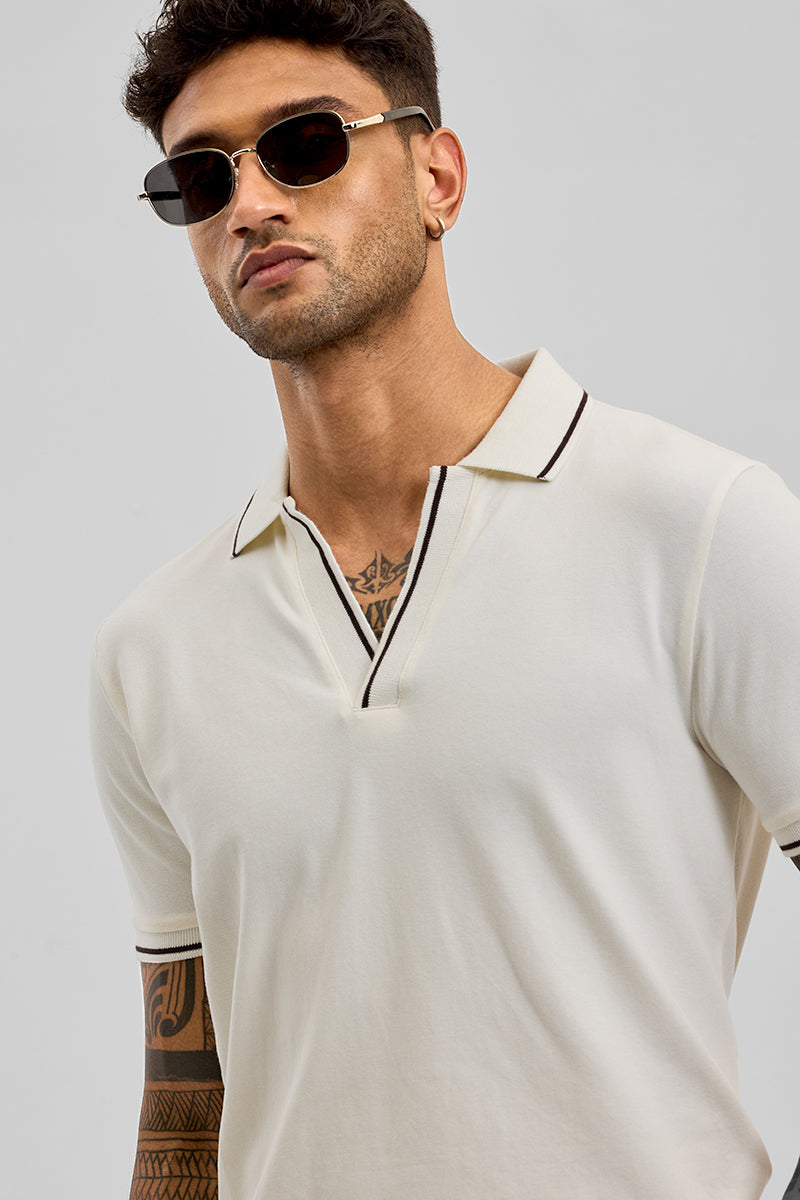 Off White Polo Slim Fit T-Shirt