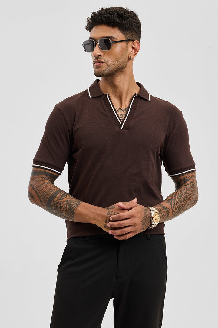 Dark Brown Polo Slim Fit T-Shirt