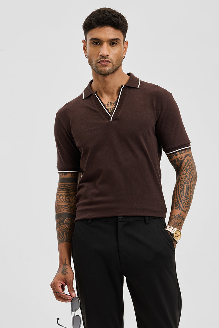 Dark Brown Polo Slim Fit T-Shirt