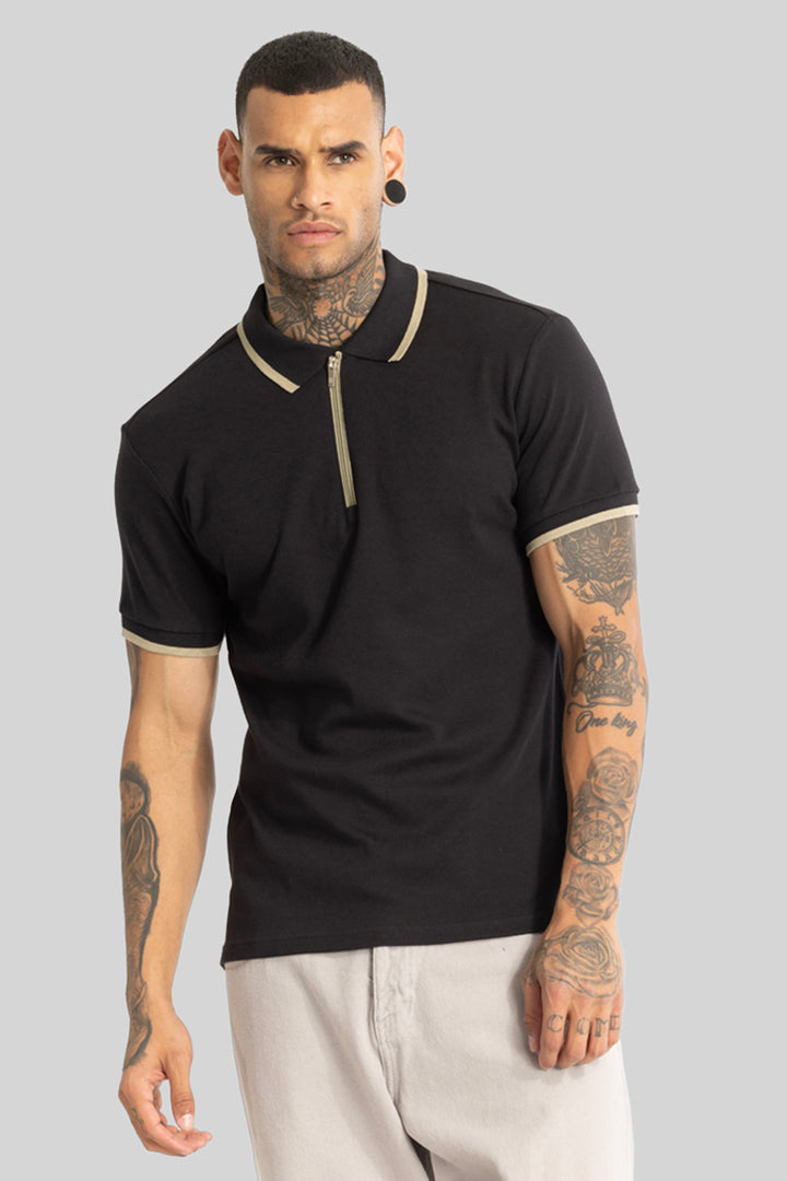 Black Zipper Polo T-Shirt