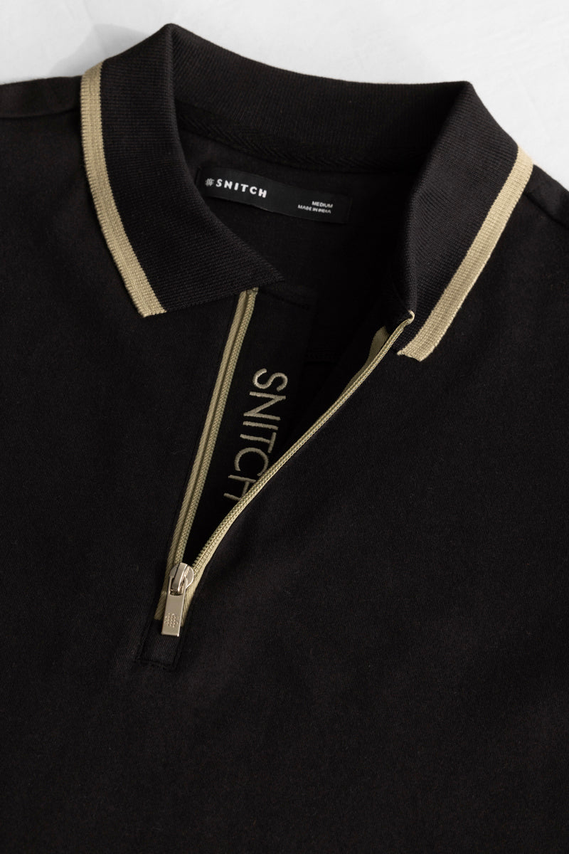 Black Zipper Polo T-Shirt