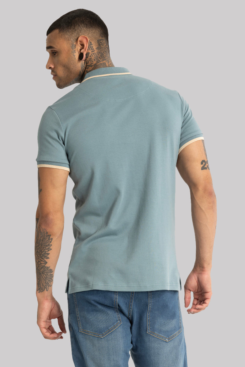 Powder Blue Zipper Polo T-Shirt