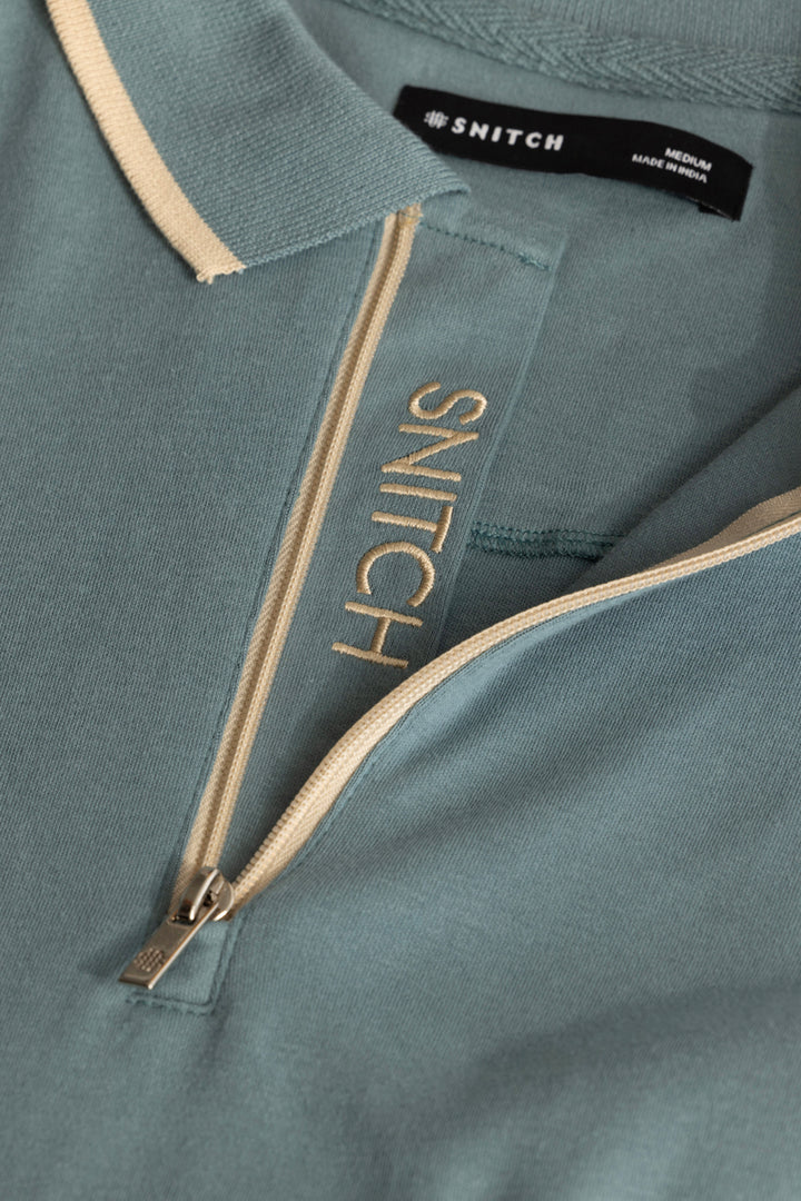 Powder Blue Zipper Polo T-Shirt