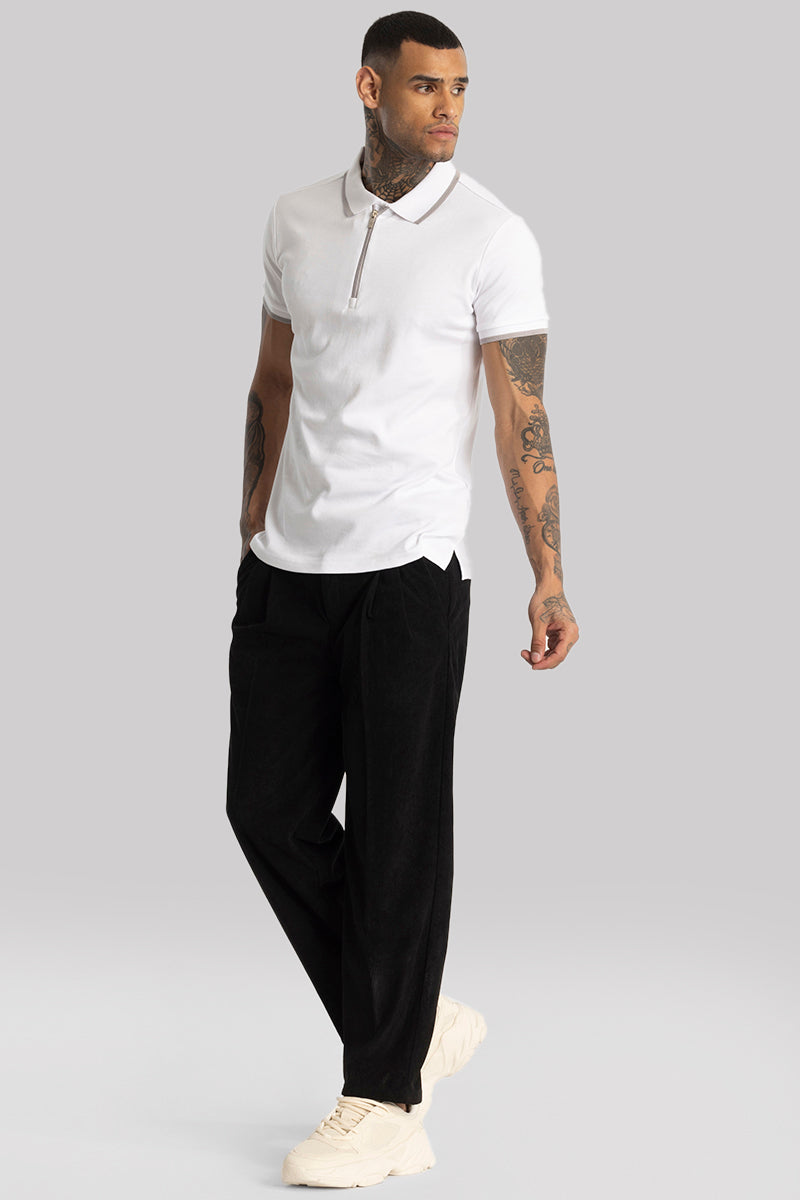 White Zipper Polo T-Shirt