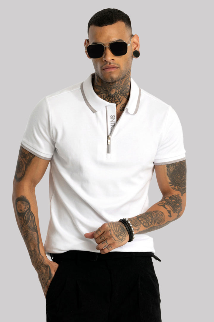 White Zipper Polo T-Shirt