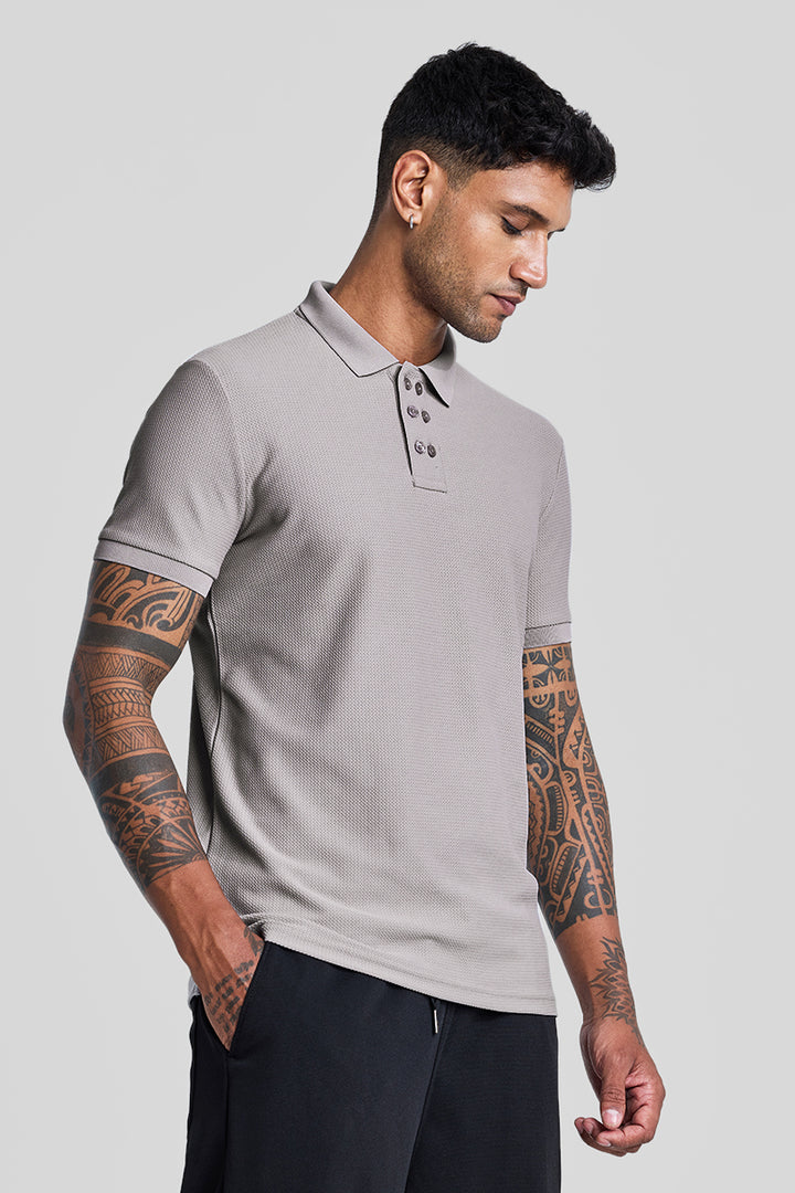 Light Grey Textured Polo T-Shirt