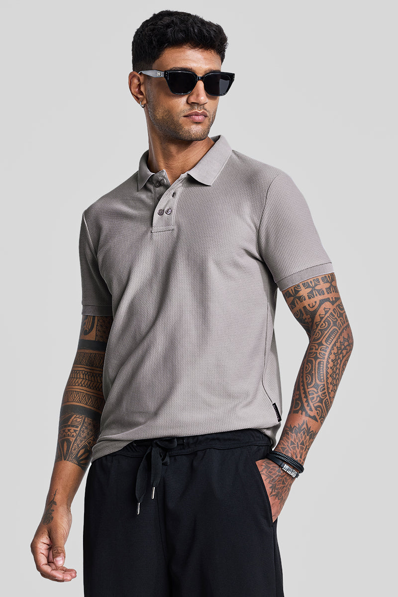 Light Grey Textured Polo T-Shirt