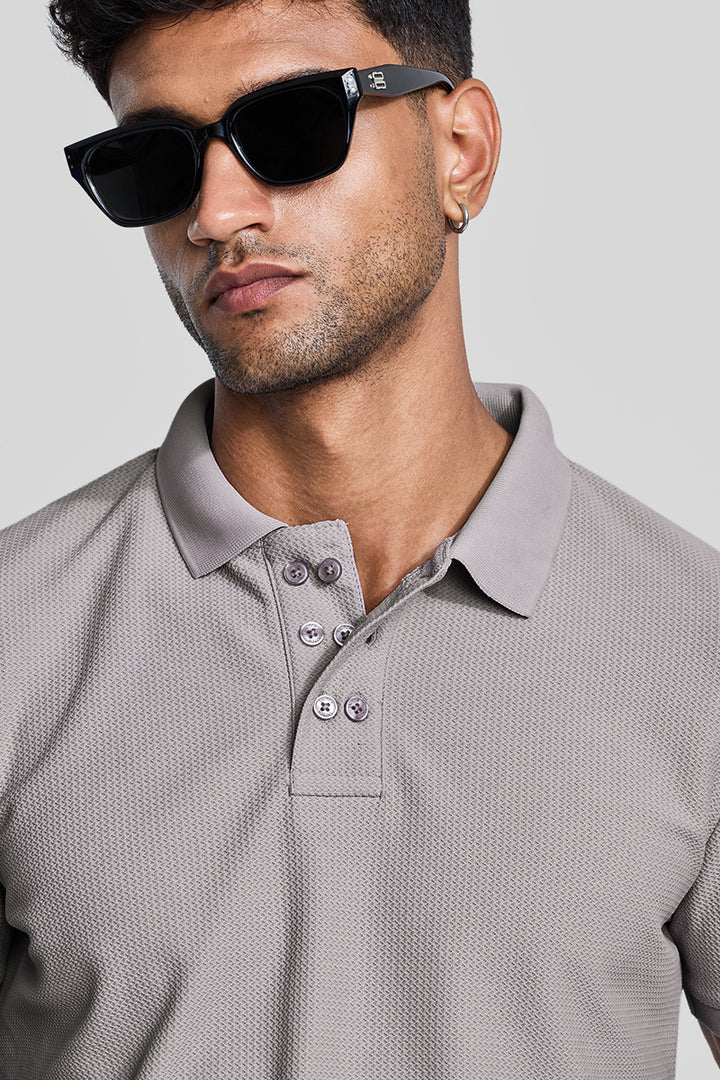 Light Grey Textured Polo T-Shirt