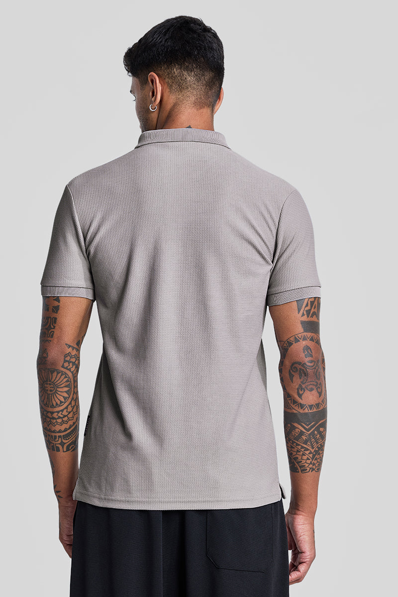 Light Grey Textured Polo T-Shirt