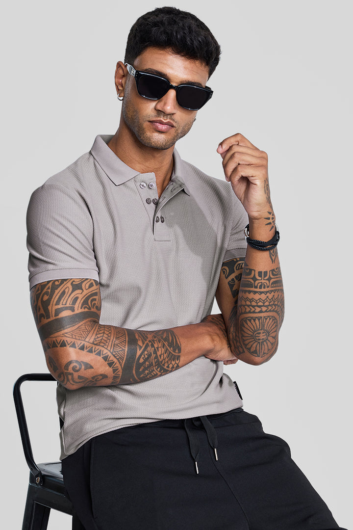 Light Grey Textured Polo T-Shirt