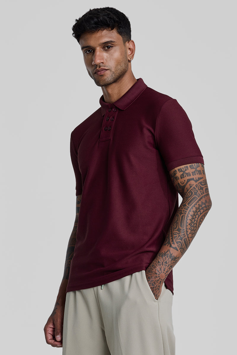 Maroon Textured Polo T-Shirt