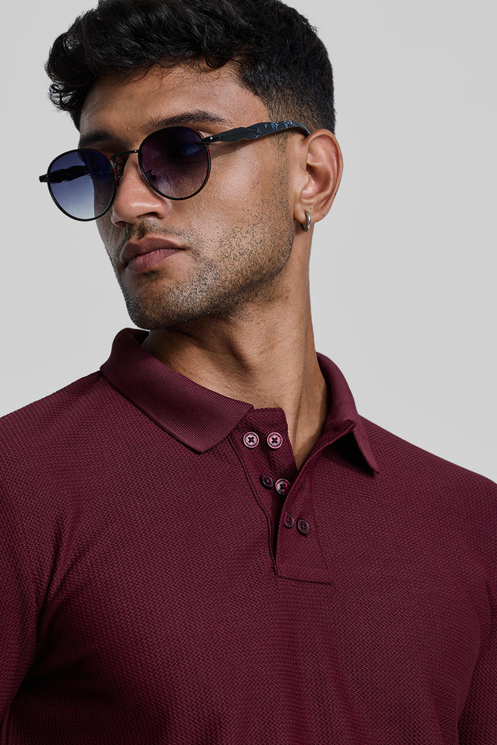 Maroon Textured Polo T-Shirt