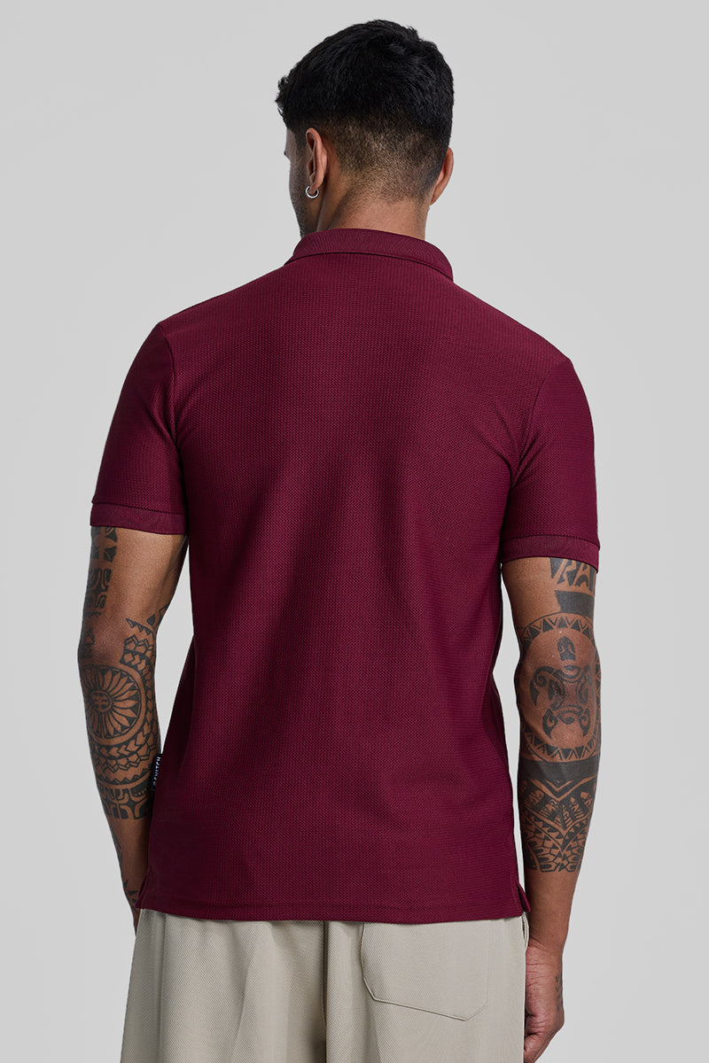 Maroon Textured Polo T-Shirt