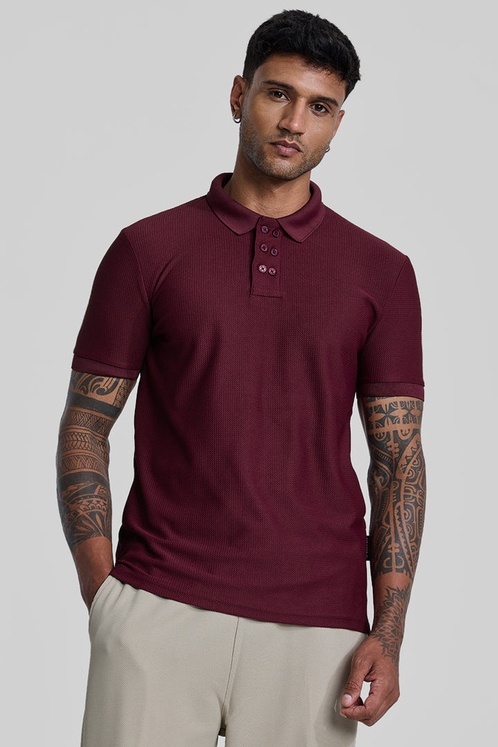 Maroon Textured Polo T-Shirt