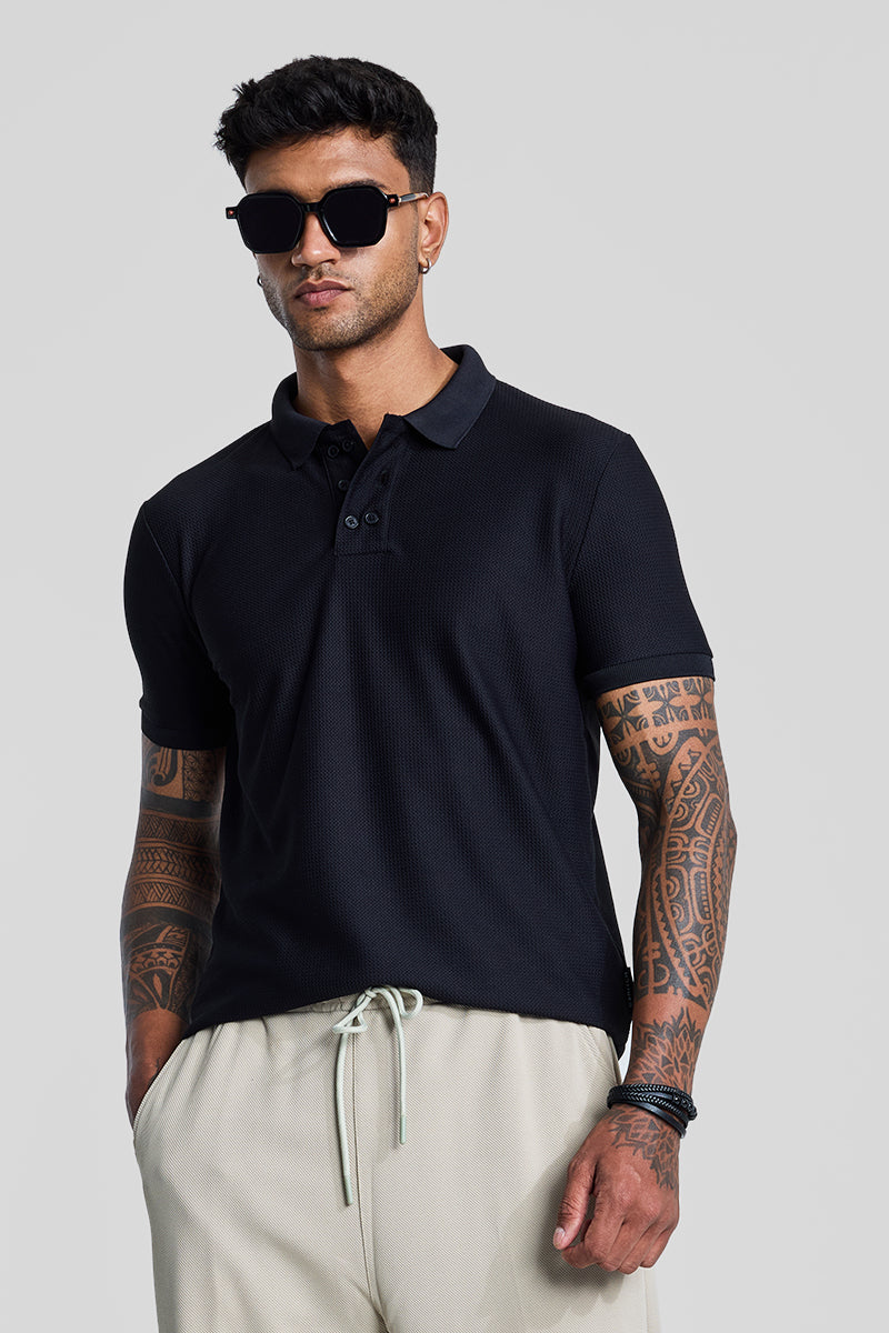 Black Textured Polo T-Shirt