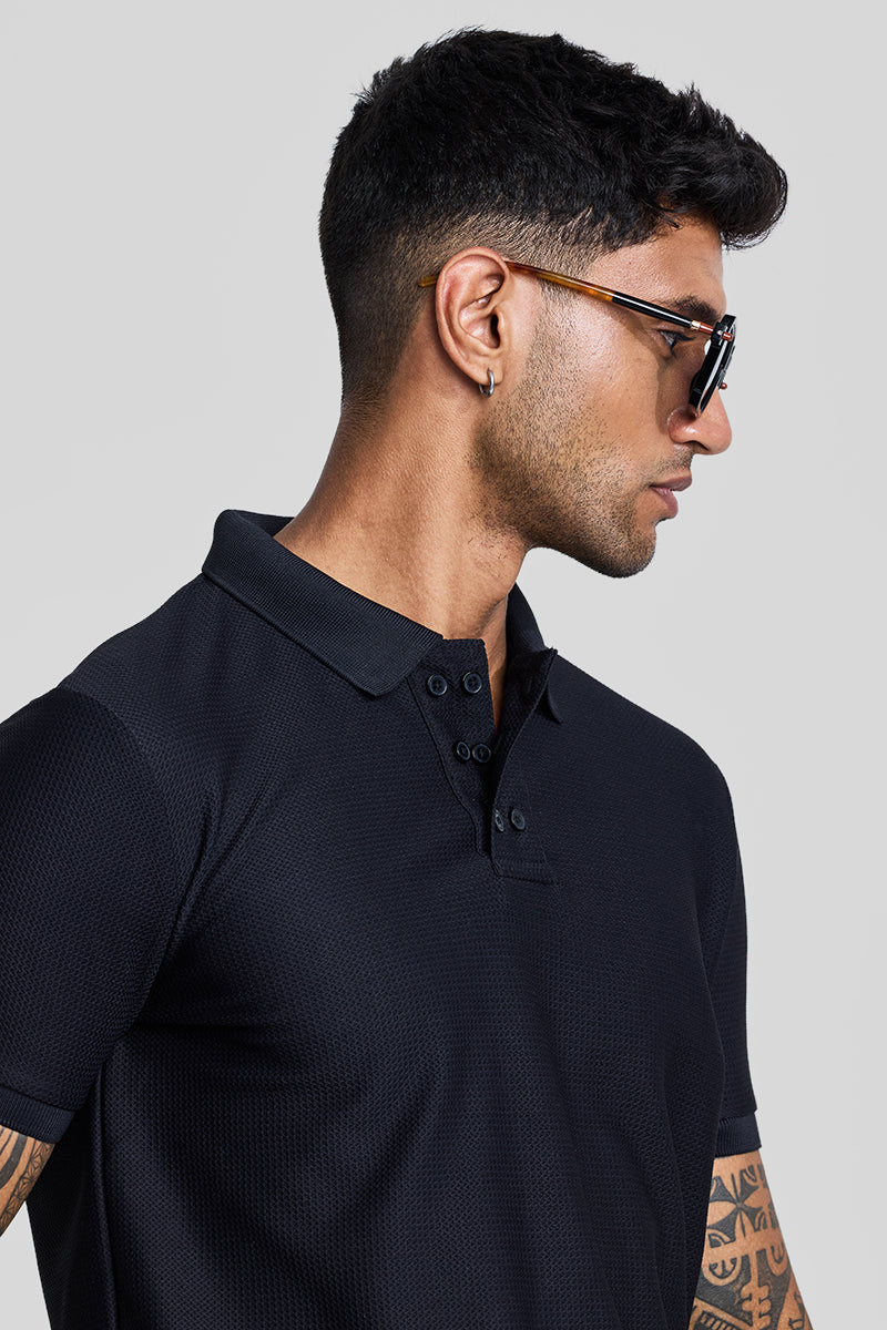 Black Textured Polo T-Shirt