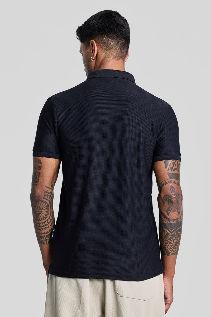 Black Textured Polo T-Shirt