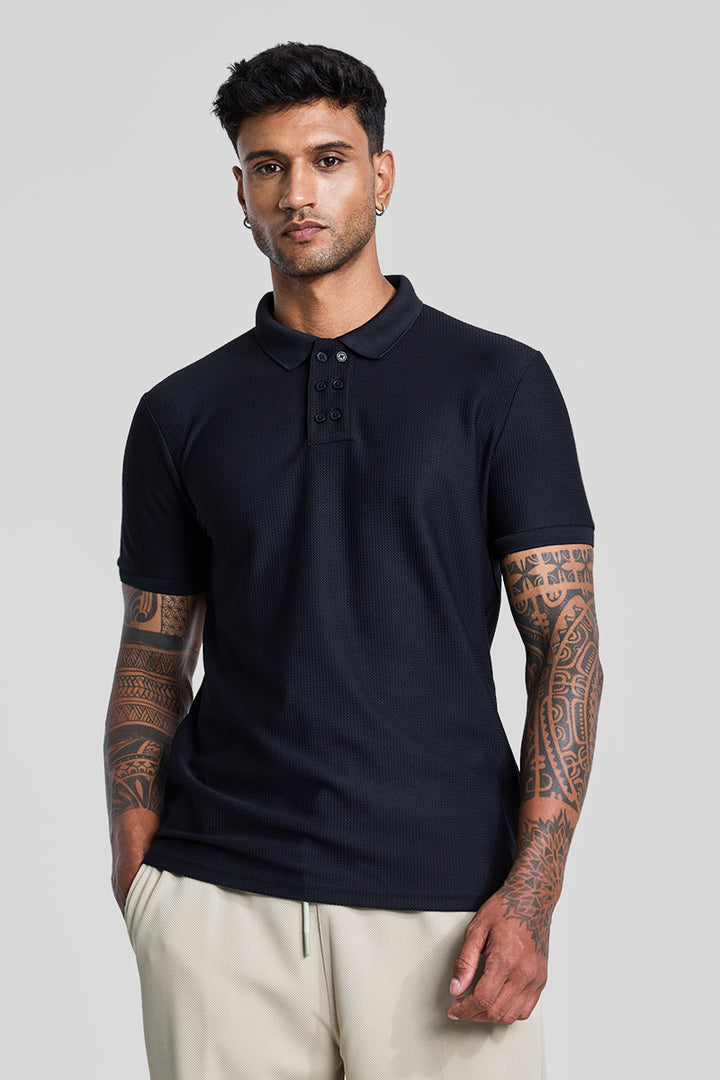 Black Textured Polo T-Shirt