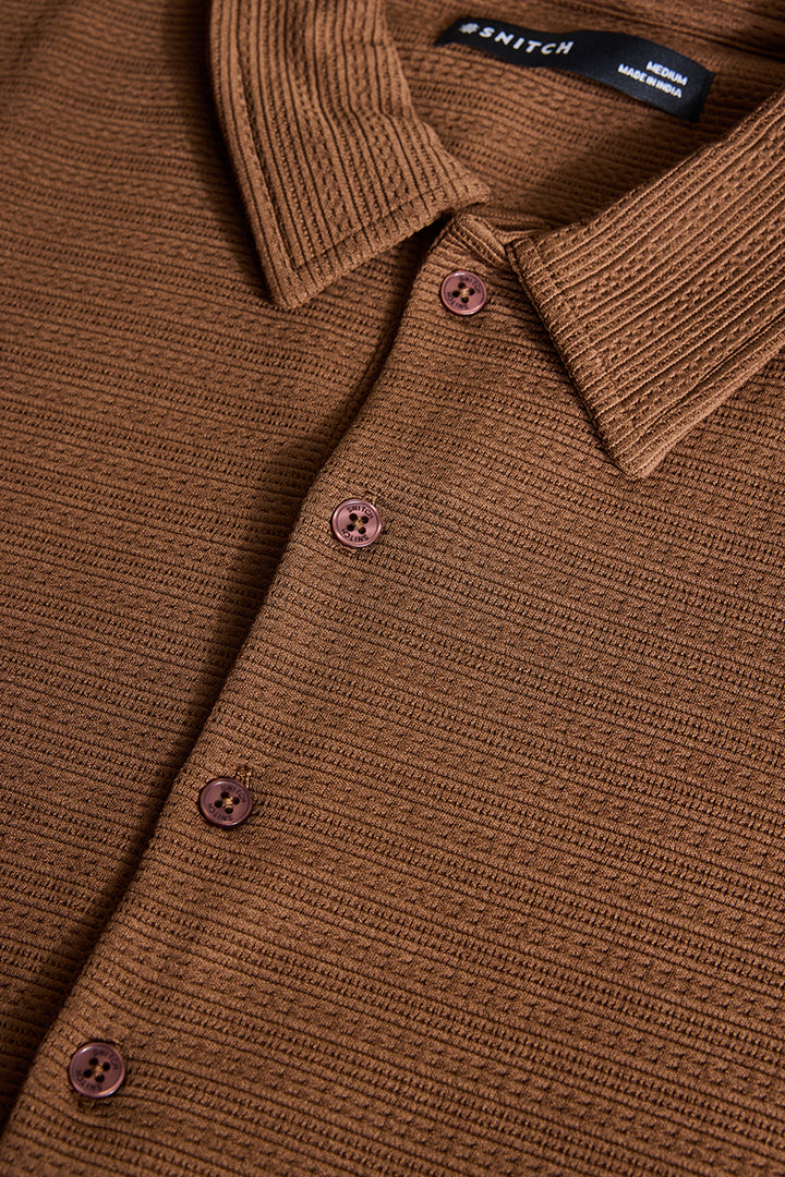 Brown Textured Polo T-Shirt