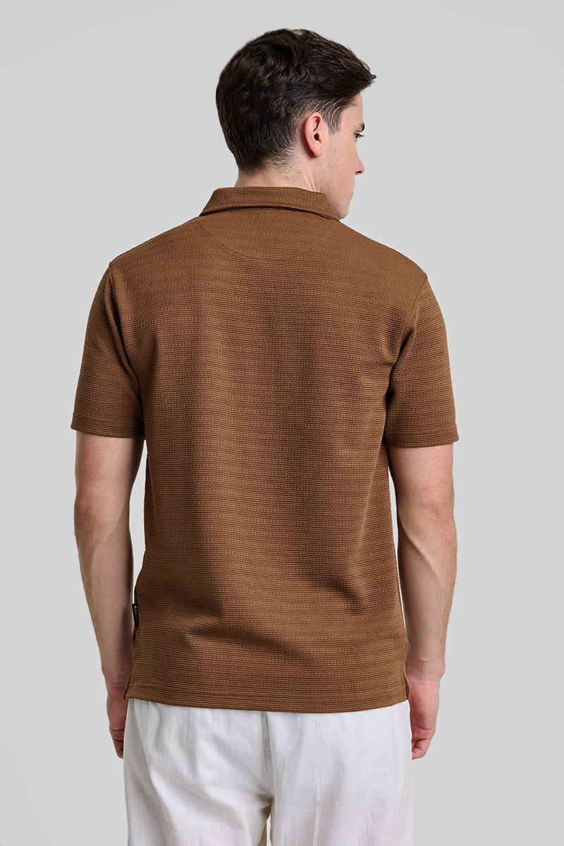 Brown Textured Polo T-Shirt