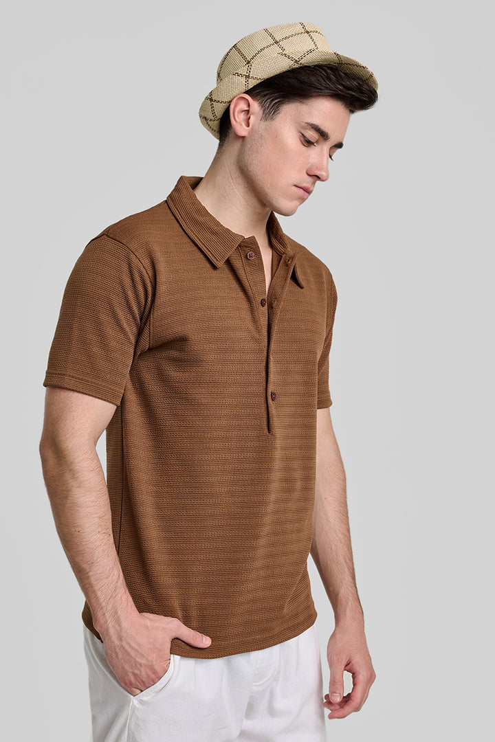 Brown Textured Polo T-Shirt