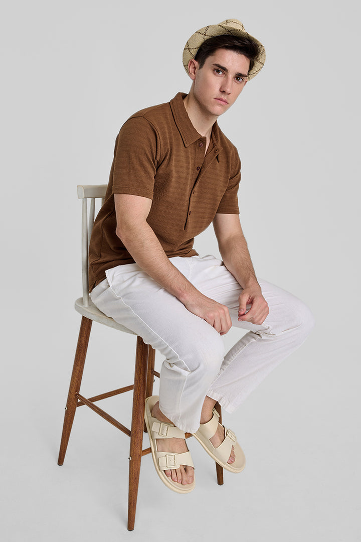 Brown Textured Polo T-Shirt