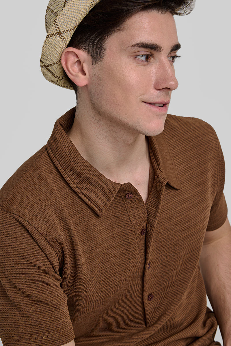 Brown Textured Polo T-Shirt