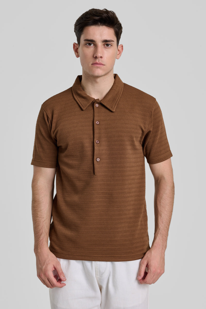 Brown Textured Polo T-Shirt