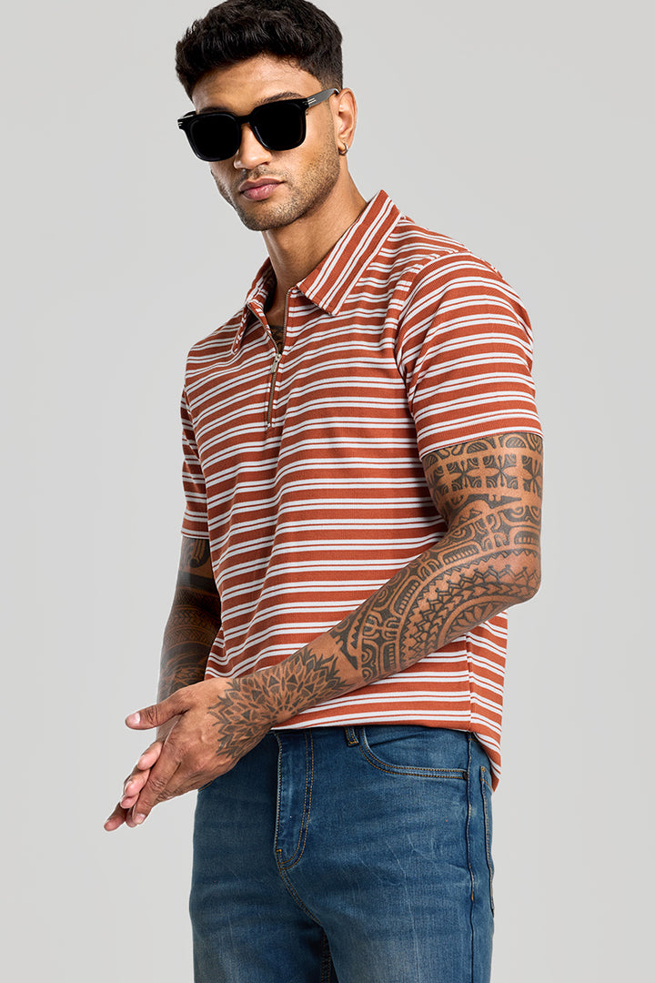 Rust Zipper Polo T-Shirt