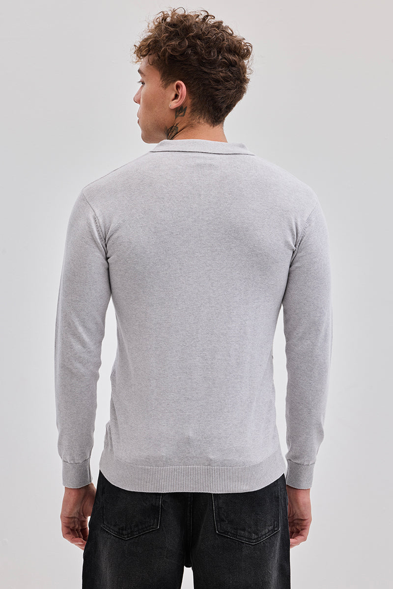 Light Grey Zipper Knitted Polo T-Shirt