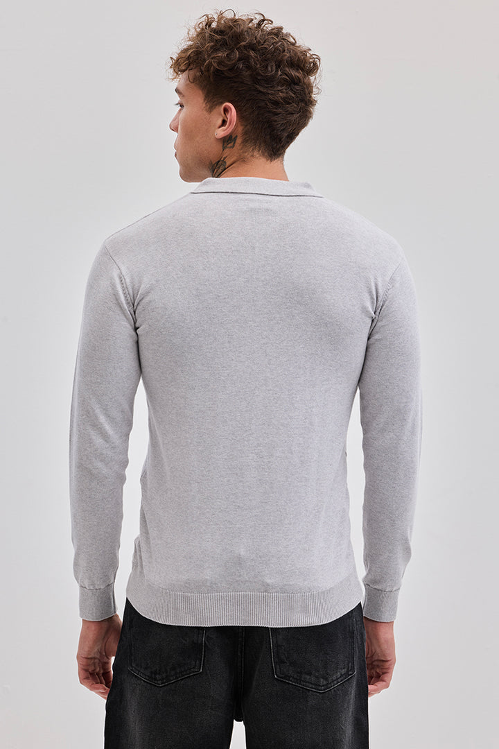 Light Grey Zipper Knitted Polo T-Shirt