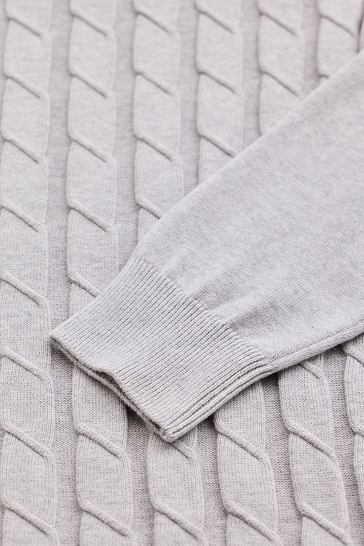 Light Grey Zipper Knitted Polo T-Shirt