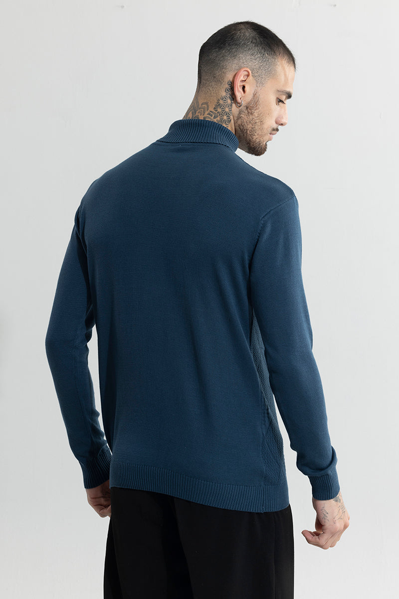 Rhomboid Blue Turtle Neck Sweater